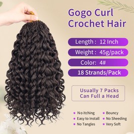 Gogo Curl Crochet Hair 12 Inch 7 Packs Pre looped Water Wave Crochet Hair Deep Twist Synthetic Braiding Hair for Women (4#, 12Inch)