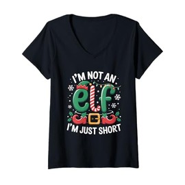 Womens Im Not an Elf Im Just Short Candy Can Belt Christmas Funny V-Neck T-Shirt