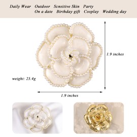 Sisslia White Gold Camellia Brooches for women Rhinestone Brooch Broach Large Flower Brooch Pins for Women Large Brooch for Women Wedding Banquet Anniversary Christmas day New Year