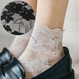 [Yazon] Women's Summer Lace Socks, Cute, Floral Socks, Ankle Socks, Sheer, Lace, Spring and Summer, See-through, No Stuffy, Pumps, Lolita Socks, Stylish, Set of 5, 8.7 - 9.8 inches (22 - 25 cm), 5