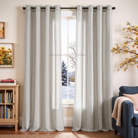 Vangao Linen Striped Curtains for Living Room Bedroom Farmhouse Tickingstripe Light Filtering Window Curtains Printed Drapes Grommet Top 2 Panels Charcoal Grey W55 x L95 Inch
