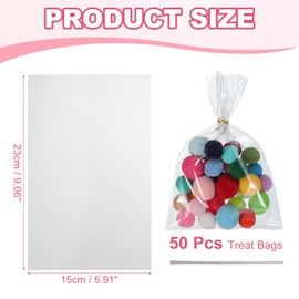 PATIKIL Treat Bags, 50 Pcs 9x6 Inch Clear Gift Bags with Twist Ties Plastic Gift for Candy Party Favor Cookies Candies Packaging Bakery, Transparent