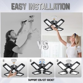 TOPAUBUB Garage Light 6 Pack 120W, 12000LM LED Lights for Garage with 4+1 Deformable Panels 6500K Screw in LED Shop Lighting for Workshop, Basement Support E26/E27