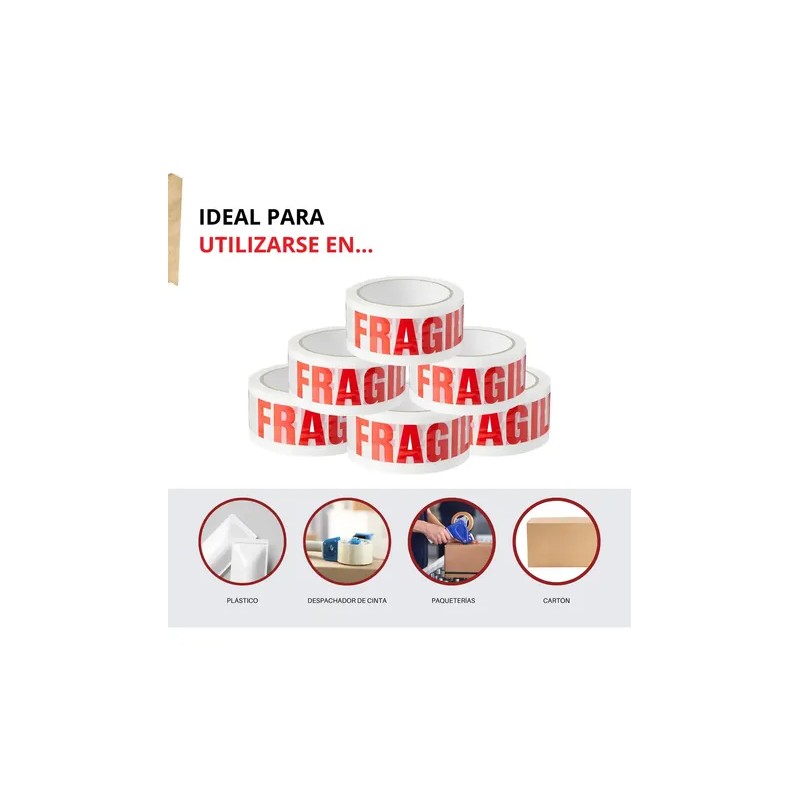 Cinta Adhesiva Para Empaque Embalaje Frágil 48mm X 50m 36pz
