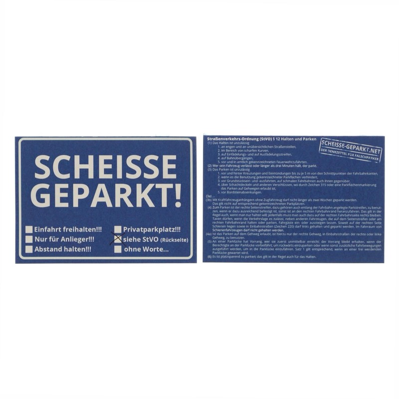 trendaffe Die Scheisse Geparkt! Notes with German Road Traffic Regulations
