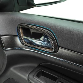JeCar Inner Door Handle Decoration Ring ABS Interior Trim Cover for 2011-2019 Grand Cherokee WK2, Carbon Fiber Texture