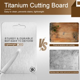 Titanium Cutting Board - 100% Pure Titanium, Double Sided Metal Chopping Board for Meat and Veggies, Ideal for Home and Outdoor Cooking (8in*12in*0.08in)