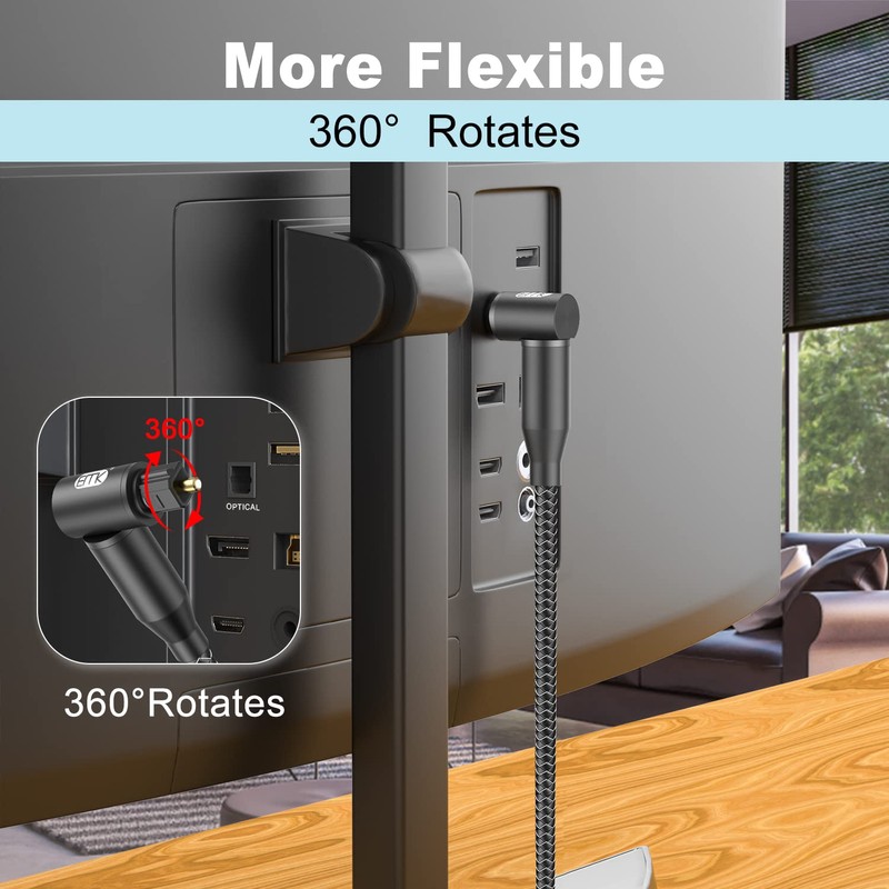 EMK 90 Degree Optical Audio Cable Right Angle Nylon Braided