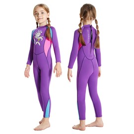 ILAVSUN Kids Wetsuit Girl - 2.5mm Neoprene Full Body Thermal Wet Suits Short Sleeve One Piece Swimsuit Back Zipper Keep Warm for Diving Scuba Snorkeling Swimming Surfing Cold Water Sports XXL Purple