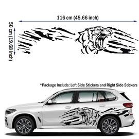 AuMoHall 1 Set Growling Tiger Graphics Car Body Sticker Self-Adhesive Tiger Decal Racing Sports Car Side Door Sticker Scratch Hidden Car Exterior Decoration Accessories 45.66'' x 19.68'', Black Tiger