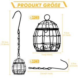 LIHAO Pack of 6 Chit Ball Holder Bird Feeder Metal Bird Feeder for Hanging Bird Feeder for Wild Birds Black Diameter 7 cm