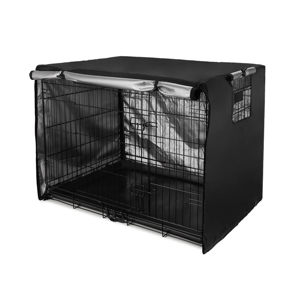 Senmortar Double Door Dog Crate Cover Wire Dog Cage Cover Waterproof Durable Lightweight 420D Polyester Pet Kennel Cover Indoor Outdoor Protection Cage Covers for Dog Crates Black 24 inches