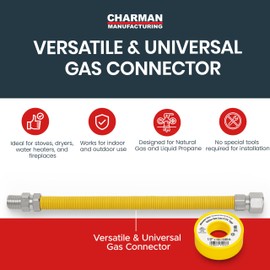 CMI Inc - 1/2 Inch OD Flexible Gas Line Connector with 1/2 Inch Male Iron Pipe Thread x 1/2" Female Iron Pipe Thread - 12 Inch Yellow Coated Gas Hose for Natural Gas, Propane & Gas Line for Stoves