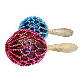 Terre Shekere Ball - Handcrafted 9 inches in Length and 4 inches in Head Coconut Instrument with Colorful Glass Beads for Vibrant Sound