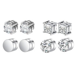 Landrain 4 Pairs of Magnetic Earrings for Men, Magnetic Earrings for Men, 6 mm Magnetic Women's Earrings, Alloy Steel