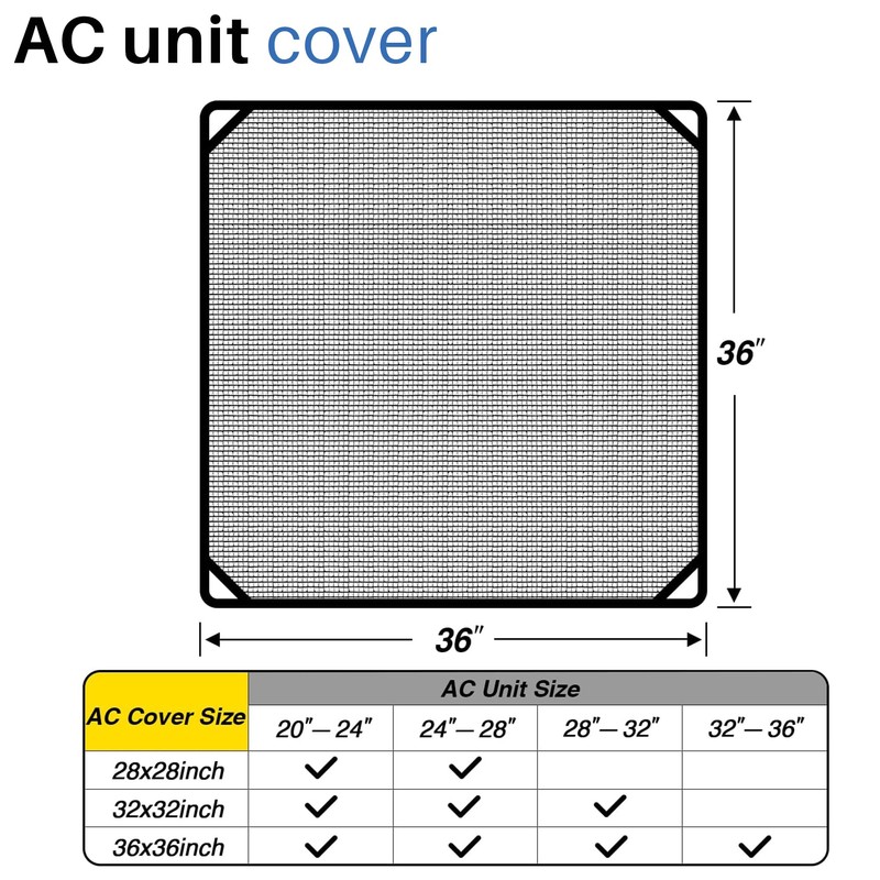 ECOOPTS 36"x36" Air Conditioner Top Mesh Cover with Bungee Cords