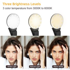 WOWLED Cell Phone Selfie Clip On Ring Light, 360 Degree Rotation, 3-Level Brightness, Circle Ring Light, for Phone, Tablet, Laptop, TikTok, Vlog, Webcam, for Birthday, Friends, Women, Men
