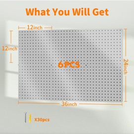 Peg Board, 6PCS Metal Pegboard, Heavy Duty Pegboard Wall Organizer with Frame. Pegboard for Walls, Garage, Workbench, Craft Room Tool Organization, Metal Pegboard Panels 12in*12in,Grey