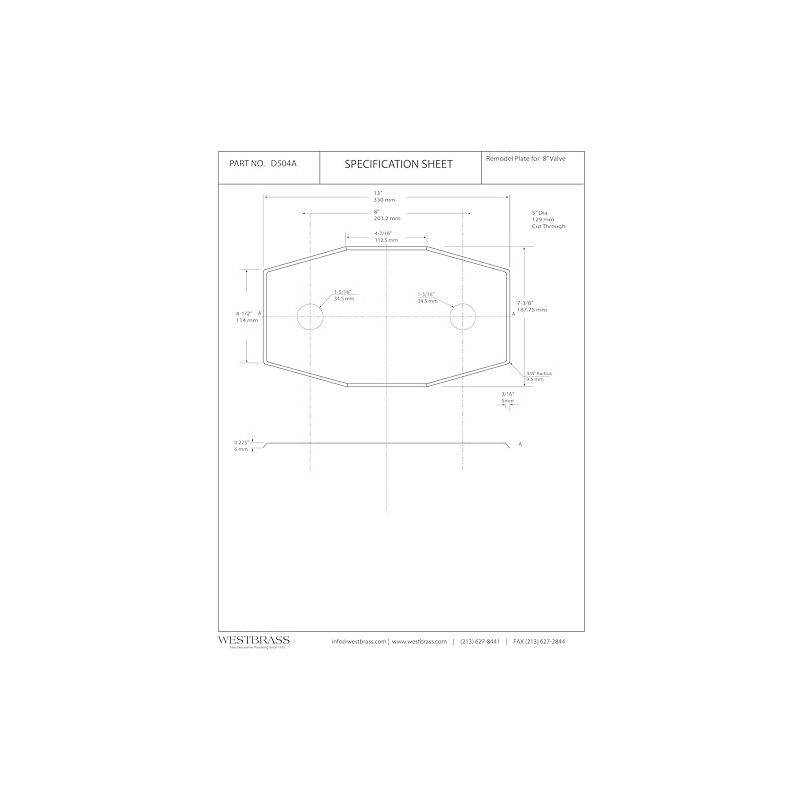 Westbrass Two-Hole Remodel Plate, Polished Chrome, D504-26 13 in