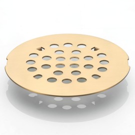 Snap-in Shower Drain Cover 4-1/4 inch Shower Strainer Grid Round (1, Brushed Golden)