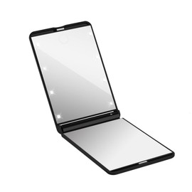 PACKOVE Portable Collapsible LED Lighted Makeup Mirror with LEDs Rotatable Double Sided Folding Cosmetic Mirror for Travel and Bathroom Black