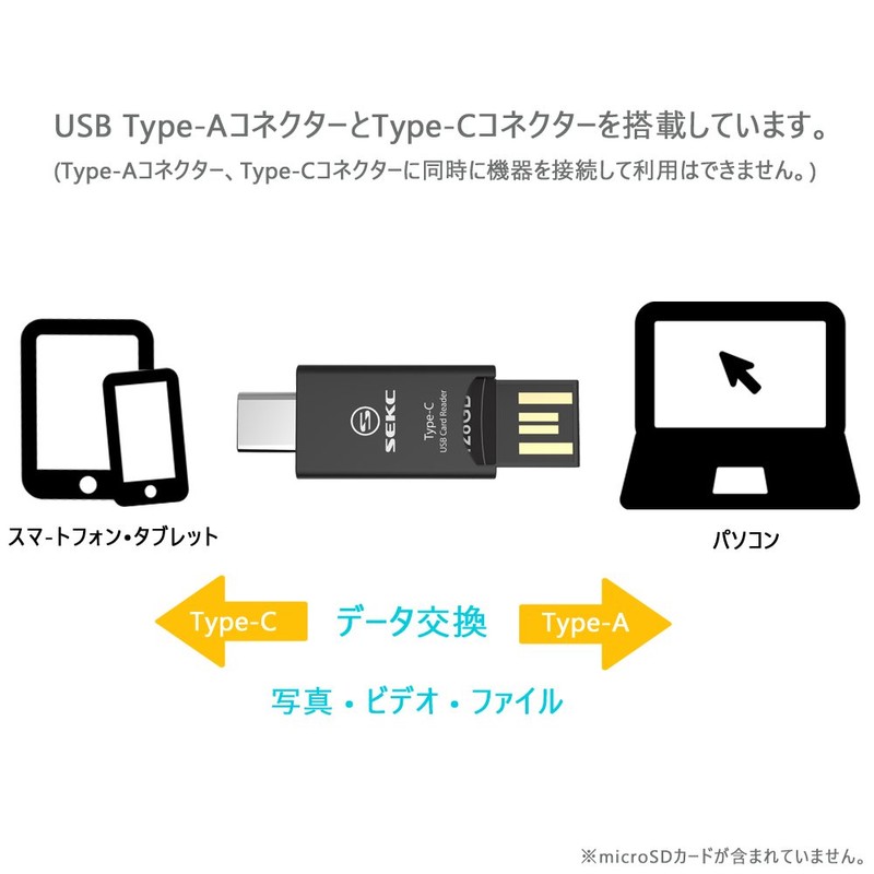 Sekc MicroSD Card Reader, Type-C USB 3.1, type-A USB 2.0