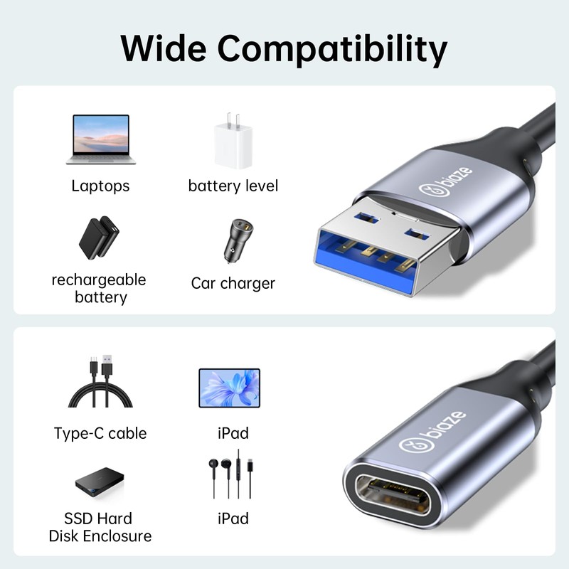 biaze USB C Female to USB Male Adapter, USB A