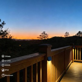 Leelands Low Voltage Landscape Lighting Deck LED Lights,Outdoor Stair Light Railing Fence Post Lights Cast Aluminum 5W 12-24V Weatherproof Black Finish 4 Packs