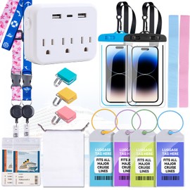 Hesucvet Cruise Essentials 2025, Cruise Must Haves Kit with Non-Surge Power Strip, Retractable Cruise Lanyards, Waterproof Phone Pouch, Magnetic Hook, Luggage Tag, Towel Bands, Storage Bag
