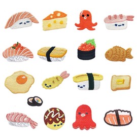 CRSHIP Embroidery Iron Patch Applique Mini Embroidery Iron On Patch Small Size Handicraft Boys Girls Cute Stylish Cute Repair Patch Removable Popular Set (Sushi Set of 17 Pieces