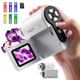 TOMLOV P20 Handheld Pocket Digital Microscope, Multiple Miniscope for Kids, Portable 1080P DV Camera with Flip 2" LCD Screen, Compatible MacOS & Windows, 4.0 Hours, 6 Pcs Slide Set, 32GB Card