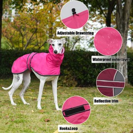 Geyecete Greyhound Lightweight Dog Jacket, Rain Jacket, Dog Raincoat, Waterproof, Adjustable, Whippets, Reflective Coat, Poncho for Greyhounds, Lurcher and Whippets, Pink, L