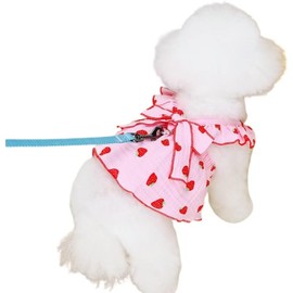 Dog Dress for Small Dog Pet Skirts with Bow and D-Ring Strawberry Puppy Clothes Birthday Holiday Cat Apparel (Pink, XS)