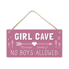 Girl Cave Sign, Teen Girls Room Decor, 12 * 6 Wall Hanging Decoration, Girls Only No Boys Allowed Except Daddy for Little Girls Bedroom