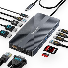 USB C Docking Station, 14 in 1 USB C Hub Multiport Adapter, Triple Display 3 Monitors with Dual 4K HDMI+VGA, 100W PD, 5xUSB A/C 10Gbps, Ethernet, SD/TF, Audio Ports for Laptop/Lenovo/Dell/HP/Surface