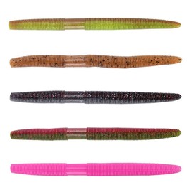 Soft Plastic Bass Fishing Lure 5.3" Senko Style Worms-Salt Impregnation, Ribbed Design Slow Sinking Swimbaits (5 Colors kit)