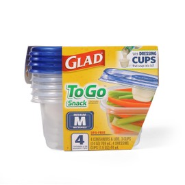 GladWare To Go Snack Food Storage Containers, Medium Rectangle, Holds 24 Ounces of Food, 4 Count Set