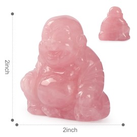 Artistone Rose Quartz Crystal Buddha Statue 2 Inch Hand Carved Pocket Sitting Maitreya Laughing Happy Buddha Stone Figurine Healing Crystal Gemstone for Home Decor
