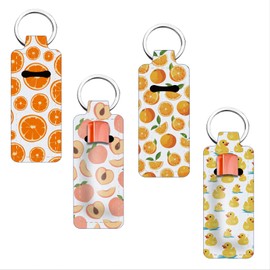 FREEBLOSS 4 Stück Lippenstift Balsam Halter Zum Aufclipsen Für Damen Chapstick Halter Schlüsselanhänger Sommer Elemente Muster Lippenbalsam Schlüsselanhänger Halter Mit Clip 1.5'' x 3.8''