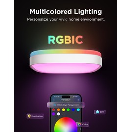 Govee Smart Ceiling Light, RGBIC LED Square Ceiling Light Fixture Works with Matter, 2400LM Flush Mount Light Fixture, DIY Colors, 2700K-6500K Dimmable for Bedroom, Living Room, 12 Inch, 1 Pack