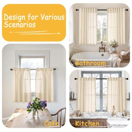 YoungsTex Burlap Linen Curtains 40 Inch Length for Kitchen Cafe Window, Natural Semi Sheer Short Drapes Textured Light Filtering with Rod Pocket Back Tab for Bathroom, 2 Panels, 34 X 40 Inch