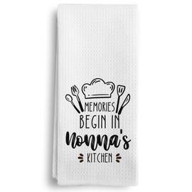 Qeheb Nonna Gifts Kitchen Towels, Grandma Gifts for Mother's Day Birthday from Grandkids Grandson Granddaughter Dish Tea Towels, Memories Begin in Nonna's Kitchen Decorative Hand Towels, 16X24In