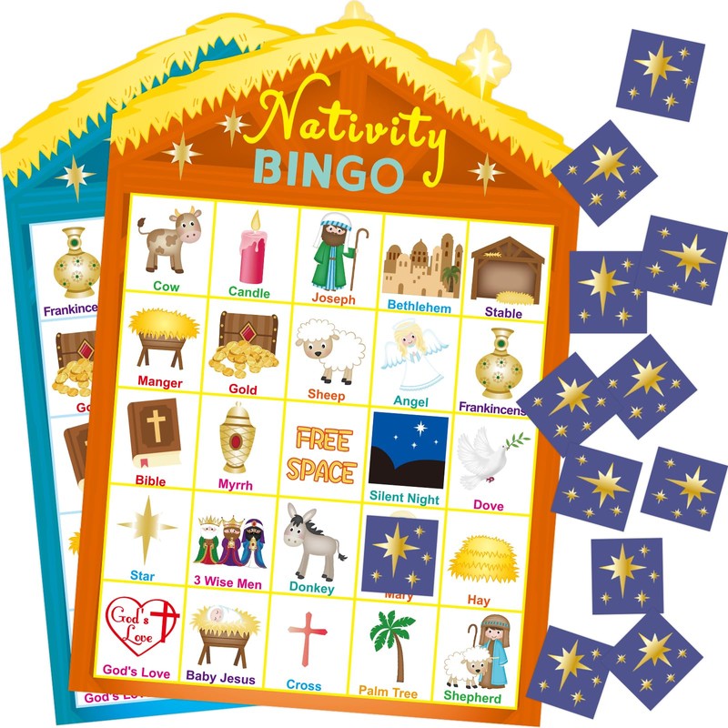 FANCY LAND Nativity Bingo Game for Kids 24 Players Christmas