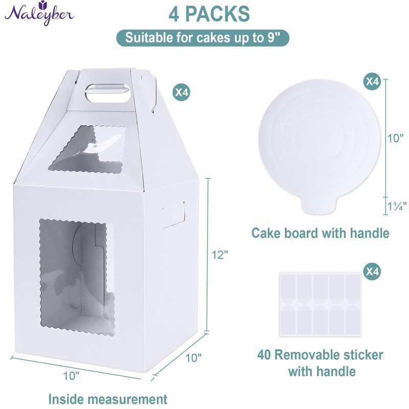 Naleyber Tall Cake Boxes for Tier Cakes with Cake Boards