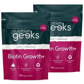 Nutrition Geeks Large Capacity UK Nutrition Geeks Biotin 10 000mcg 180 Tablets 2 Packs Vegan High Content Biotin Selenium Skin and Hair Nutrients, 2 Pieces / Nutrition Geeks 대용량 영국 뉴트리션긱스 비오틴 10 000mcg 180정 2팩 비건 고함량 비오틴 셀레늄 피부 모발 영양제, 2개