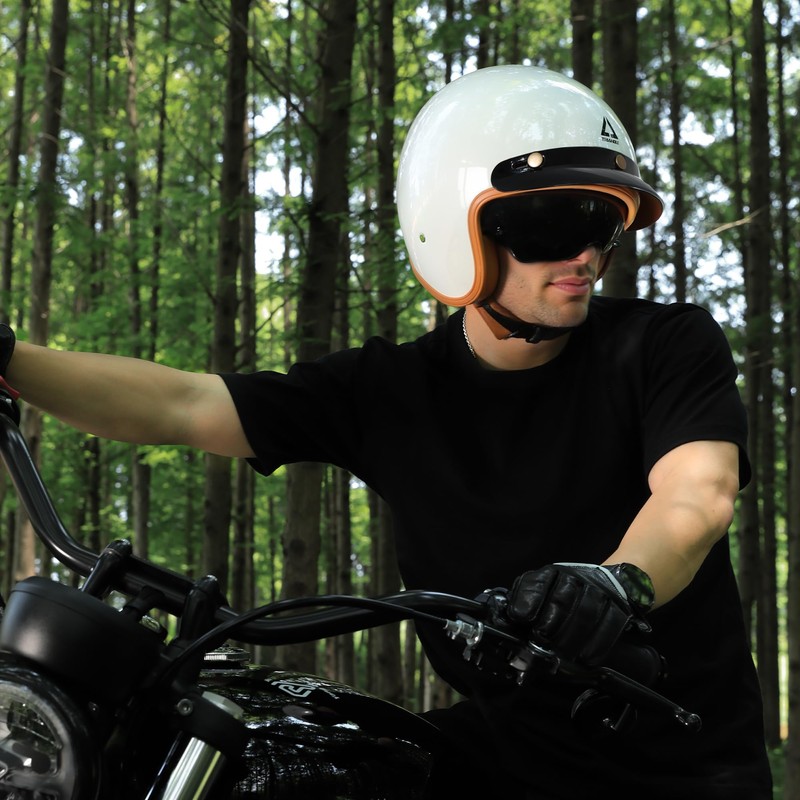 TRIANGLE 3/4 Motorcycle Helmet,Retro Open Face Adults Helmets with Visor,Half