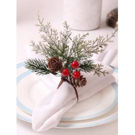 LouisaYork Christmas Napkin Rings Set of 12, Pine Cones Napkin Ring Decor Napkin Ring Holder, Xmas Cedar Red Berry Napkin Ring for Christmas Wedding Party Champagne Bottle Banquet Table Decorations