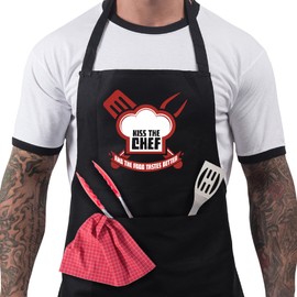 Bang Tidy Clothing Funny BBQ Apron Novelty Aprons Cooking Gifts for Men Kiss The Chef and the Food Tastes Better