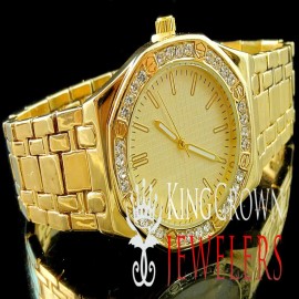 Usdiamondking Clearance Sale Men's 14k Yellow Gold Finish Simulated Lab Diamond Watch 40MM New