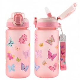 MHwan Children's Water Bottle, 600 ml, Robust and Shatterproof, Leak-Proof Drinking Bottle with Straw, BPA-Free, Portable and Beautiful Children's Water Bottle, Suitable for School, Travel